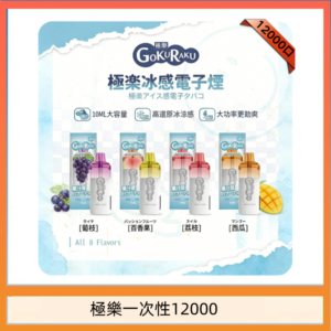 【8種口味】極楽 12000口一次性電子煙|超大容量 |口感絲滑|新品